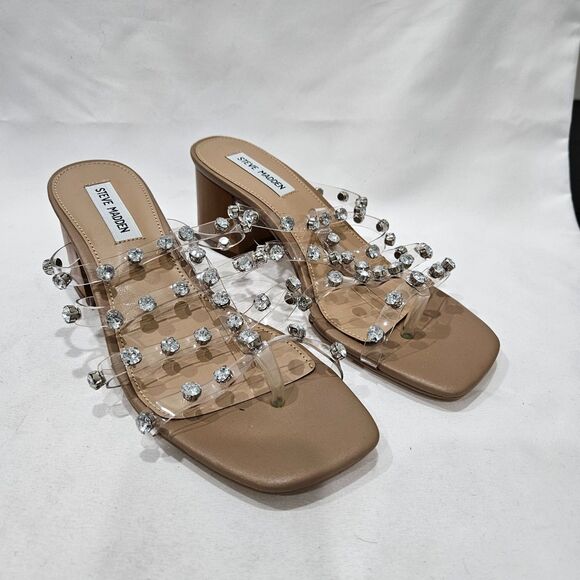 Steve Madden Shoes - Steve Madden Intricate Clear Rhinestone Block Heel Slide Sandals 8 Dressy Party